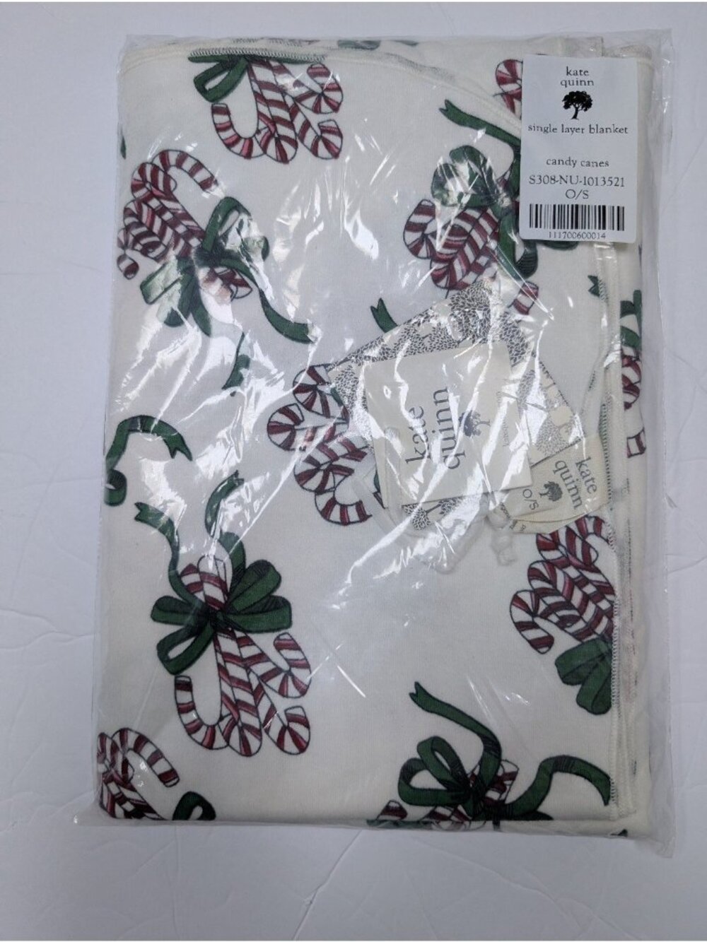 Kate Quinn Organic Cotton Single Layer Blanket Swaddle Candy Canes Baby Blanket